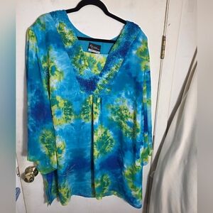 Added Dimensions By Catherines Plus Size 4X Bright Multicolor Green Blue Yellow